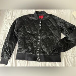 GUESS Black Diamond-Pattern Bomber Jacket